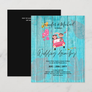 Budget Drive-BY Wedding Invites -Cartoon Couple