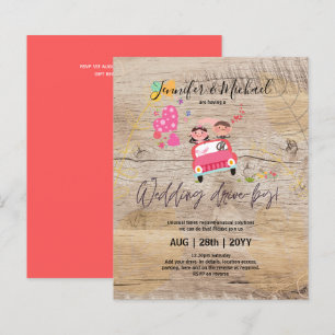 Budget Drive-BY Wedding Invites -Cartoon Couple