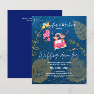 Budget Drive-BY Wedding Invites -Cartoon Couple