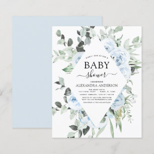 Budget Dusty Blue Baby Shower Floral Invitation