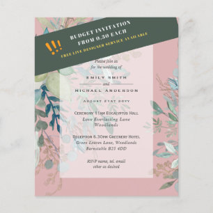 BUDGET Dusty Blue Blush Pink EUCALYPTUS Invitation Flyer