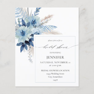 Budget Dusty Blue Boho Floral Bridal Shower 2 Flyer