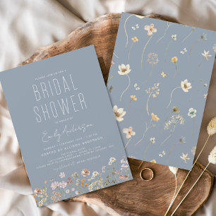 Budget Dusty Blue Boho Wildflower Bridal Shower Flyer