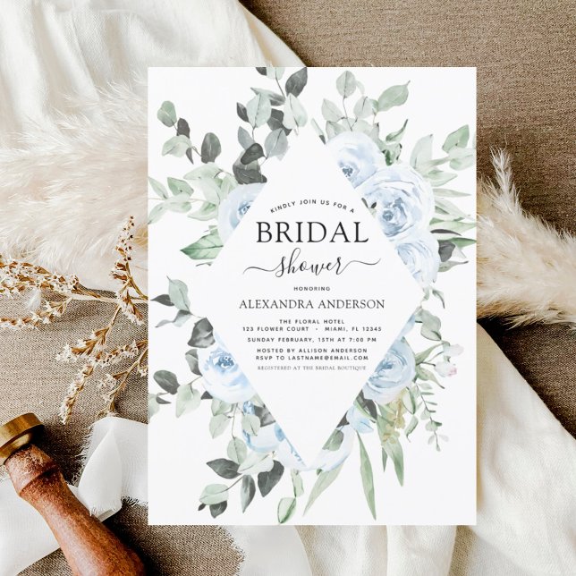 Budget Dusty Blue Bridal Shower Floral Greenery Flyer (Creator Uploaded)