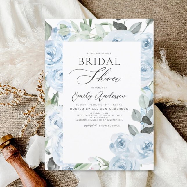 Budget Dusty Blue Bridal Shower Floral Invitation (Creator Uploaded)