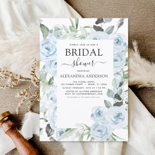 Budget Dusty Blue Bridal Shower Floral Invitation