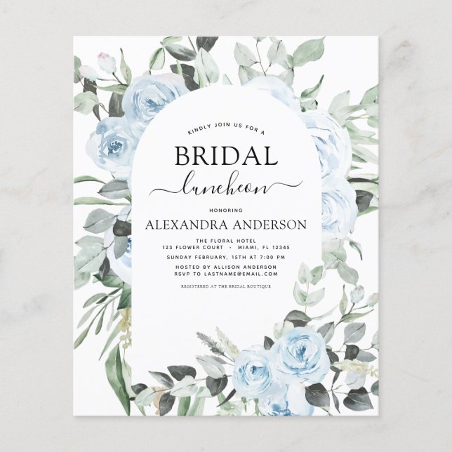 Budget Dusty Blue Bridal Shower Luncheon Flyer (Front)