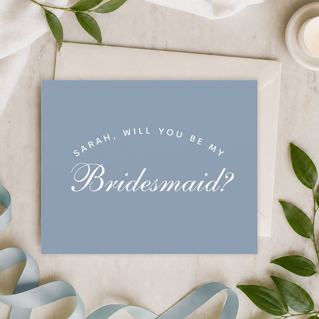 Budget Dusty Blue Calligraphy Bridesmaid Proposal (Creator Uploaded)