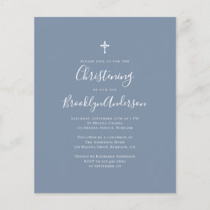 Budget Dusty Blue Christening Invitation