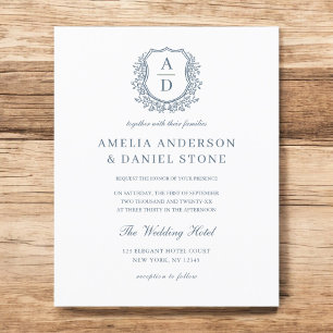 Budget Dusty Blue Crest Monogram Wedding Photo Flyer