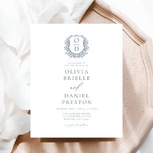 Budget Dusty Blue Crest Monogram Wedding Photo Flyer