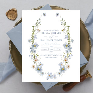 Budget Dusty Blue Elegant Wedding Invitation