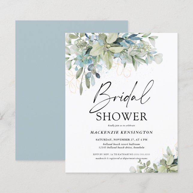 Budget Dusty Blue Eucalyptus Bridal Shower  (Front/Back)
