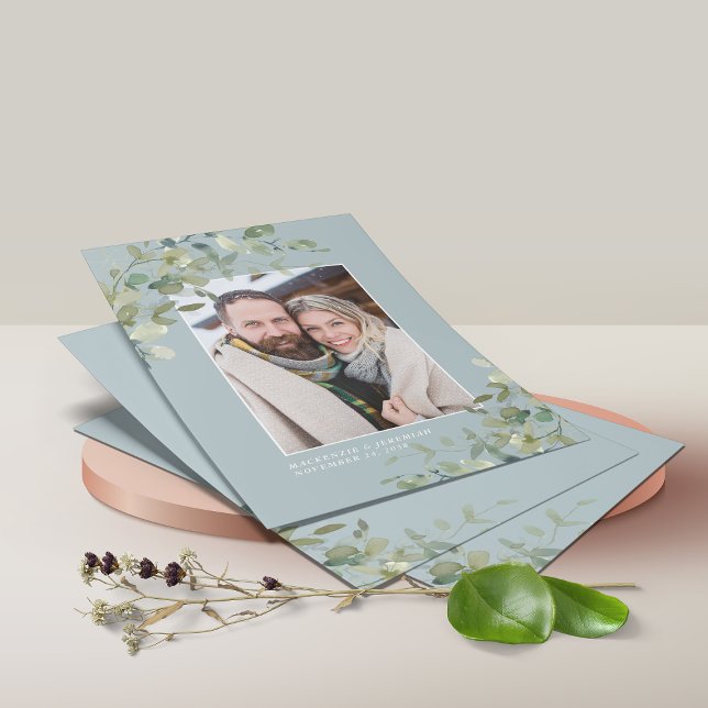 BUDGET Dusty Blue Eucalyptus Photo Save the Date Flyer (Creator Uploaded)