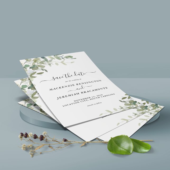 BUDGET Dusty Blue Eucalyptus Wedding Save the Date Flyer (Creator Uploaded)