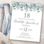 Budget Dusty Blue Floral 18th Birthday Invitation<br><div class="desc">A dusty blue peony and wildflowers decorate a pretty birthday invitation. Modern calligraphy adds to the Boho Vibe.</div>