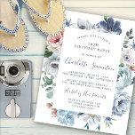 Budget Dusty Blue Floral 18th Birthday Invitation<br><div class="desc">Dusty blue roses and wildflowers decorate a pretty birthday invitation. Modern calligraphy adds to the Boho Vibe.</div>
