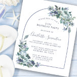 Budget Dusty Blue Floral 21st Birthday Invitation<br><div class="desc">Dusty blue peonies and wildflowers decorate a pretty birthday invitation. Modern calligraphy and the arch add to the Boho Vibe.</div>