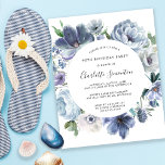 Budget Dusty Blue Floral 90th Birthday Invitation<br><div class="desc">Dusty blue peonies form a round frame around your birthday party details on this elegant budget invitation.</div>