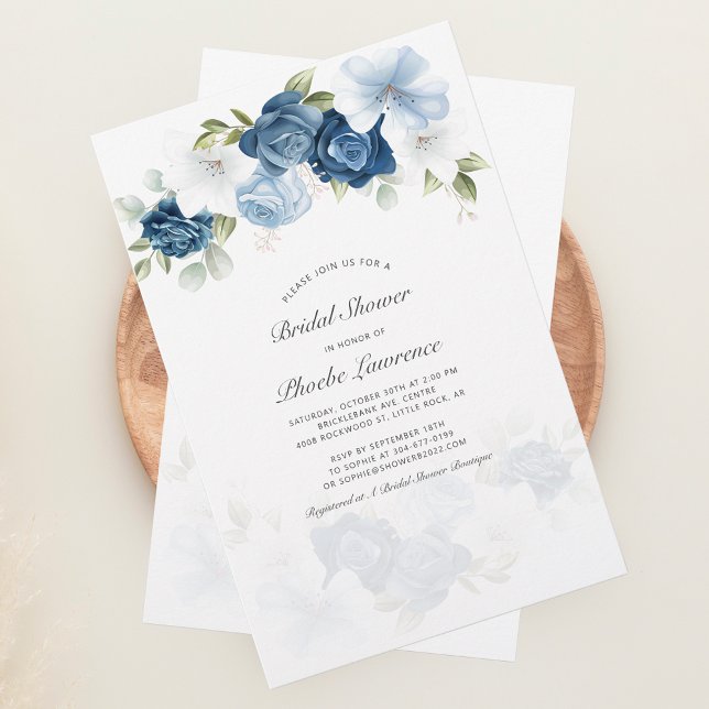 Budget Dusty Blue Floral Bridal Shower Invitation Stationery (Elegant Dusty Blue Floral Bridal Shower Invitation Stationery)