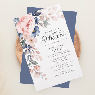 Budget Dusty Blue Floral Bridal Shower Invitation Stationery