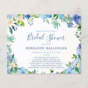 Budget Dusty Blue Floral Bridal Shower Invitations
