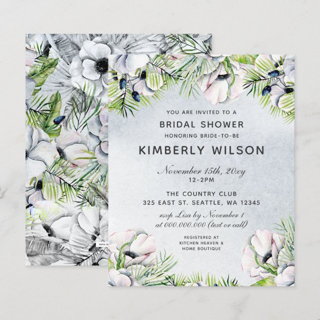 Budget Dusty Blue Floral Bridal Shower Invitations (Front/Back)