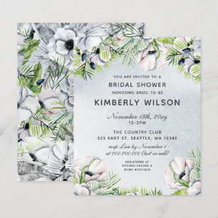 Budget Dusty Blue Floral Bridal Shower Invitations
