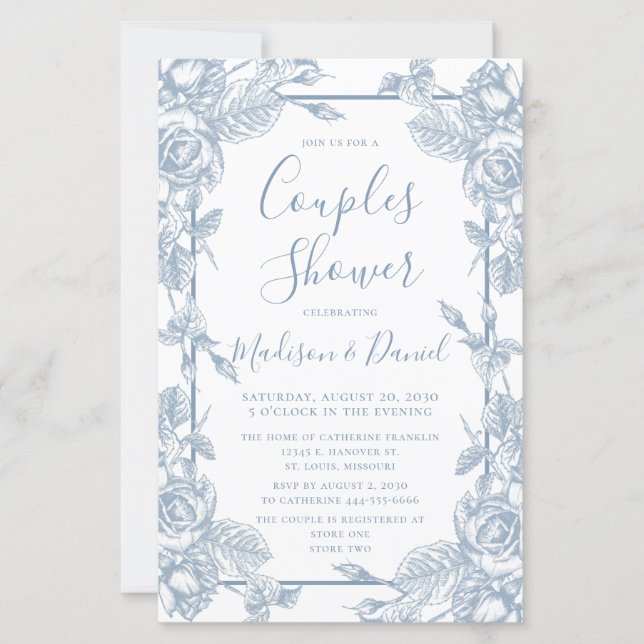 Budget Dusty Blue Floral Couples Shower (Front)