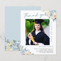 Budget Dusty Blue Floral Graduation Thank You
