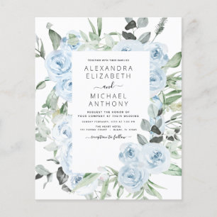 Budget Dusty Blue Floral Greenery Wedding Flyer