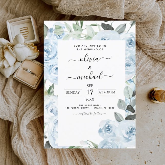 Budget Dusty Blue Floral Greenery Wedding Flyer (Creator Uploaded)