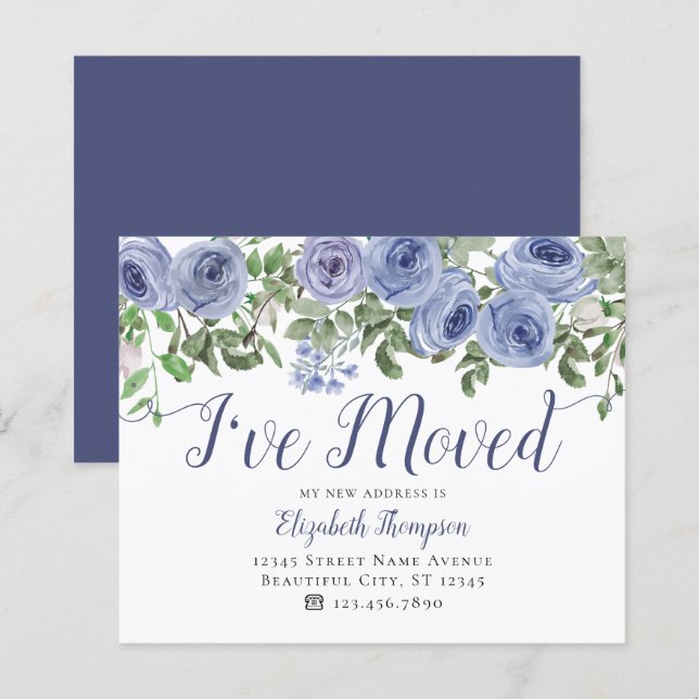 Budget Dusty Blue Floral I Have Moved Moving Card (Front/Back)