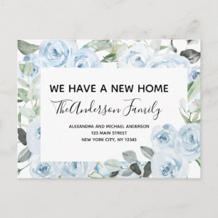 Budget Dusty Blue Floral Moving Announcement Postc Postcard