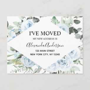 Budget Dusty Blue Floral Moving Announcement Postc Postcard