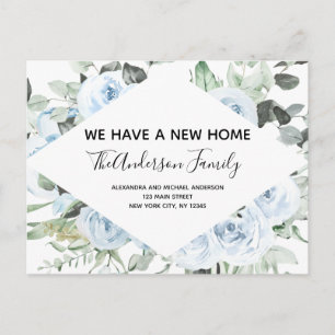 Budget Dusty Blue Floral Moving Announcement Postc Postcard
