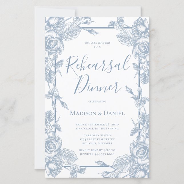 Budget Dusty Blue Floral Rehearsal Dinner (Front)