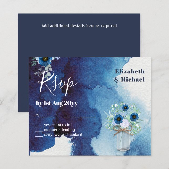 BUDGET Dusty Blue Floral RSVP Monochromatic (Front/Back)