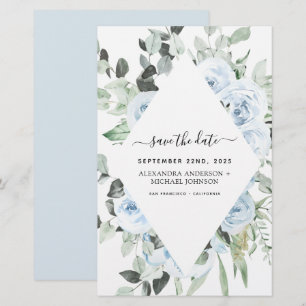 Budget Dusty Blue Floral Save the Date Greenery