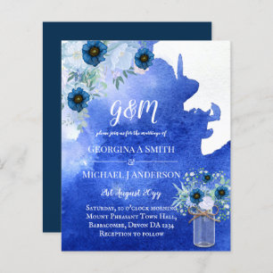 BUDGET Dusty Blue Floral Wedding Invite