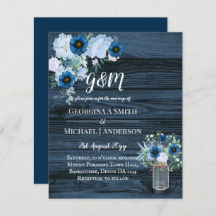 BUDGET Dusty Blue Floral Wedding Invite