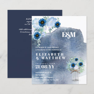 BUDGET Dusty Blue Floral Wedding Invites