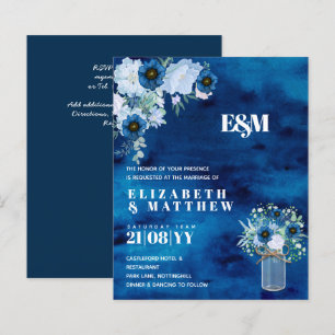 BUDGET Dusty Blue Floral Wedding Invites