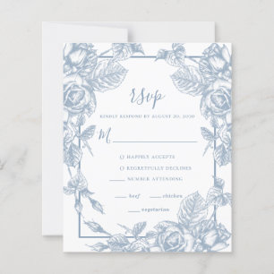 Budget Dusty Blue Floral Wedding RSVP Card
