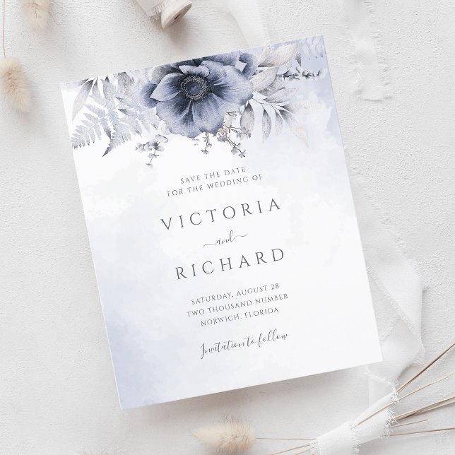 Budget Dusty Blue Floral Wedding Save The Date (Creator Uploaded)