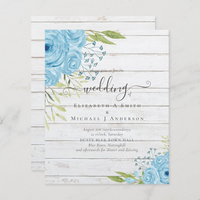 Budget Dusty Blue Flowers Lime Wedding (Front/Back)