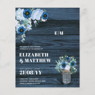 Budget Dusty Blue Flowers Mason Jar Wedding Invite Flyer