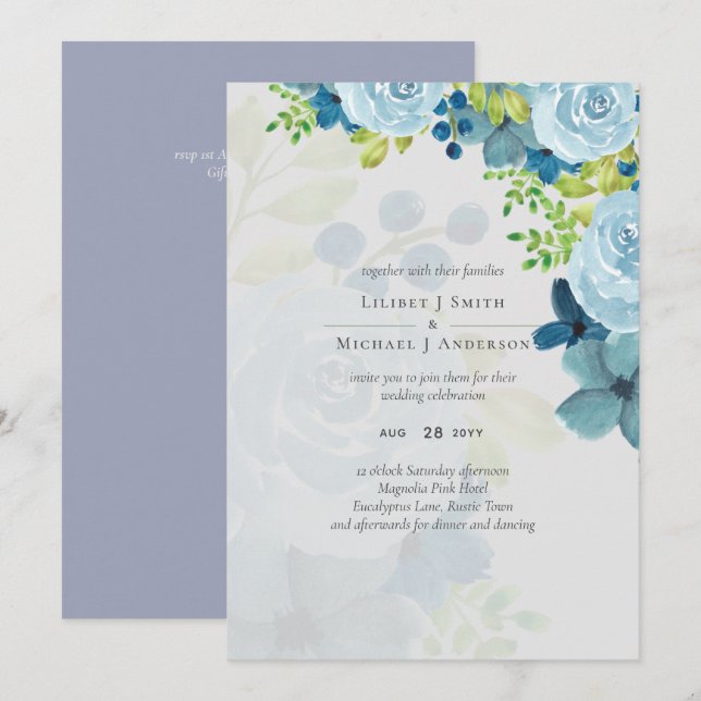 Budget Dusty Blue Flowers Sage Wedding (Front/Back)