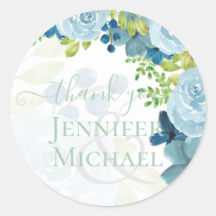 Budget Dusty Blue Flowers Sage Wedding Classic Round Sticker