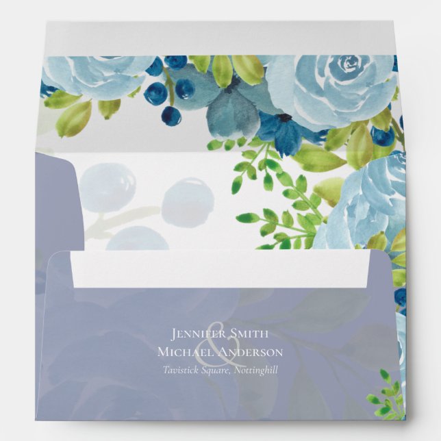 Budget Dusty Blue Flowers Sage Wedding Envelope (Back (Bottom))